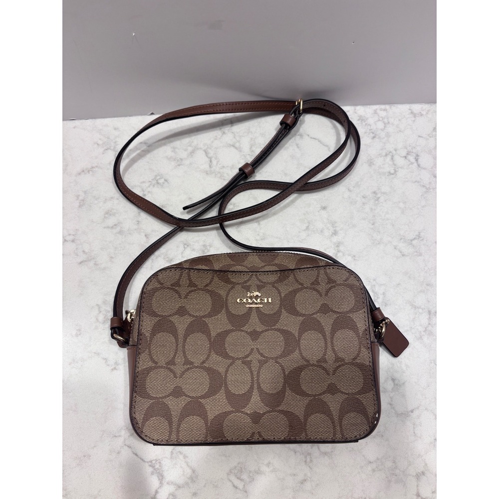 Coach Mini Jamie Camera Bag Signature Canvas Brown Crossbody Handbag 91677